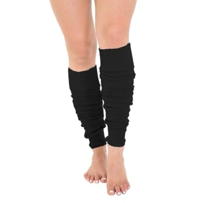 Image of Crazy Chick® Deluxe Luxurious Ladies 80&#039;s Plain Ribbed Leg Warmers Legwarmers 12 Color TU (Black)