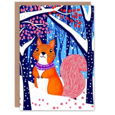 Image of Wee Blue Coo Greeting Card Cute Red Squirrel in Winter Forest Landscape Snow Blank For Him Or Her Art Xmas Christmas