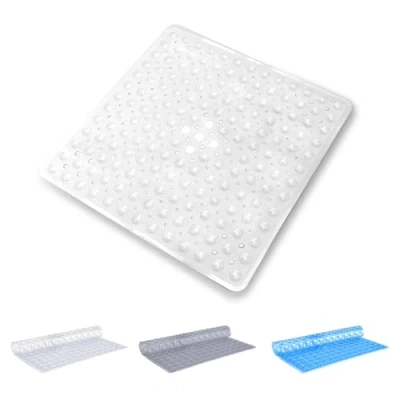 Image of Oxford Homeware Shower Bath Mat Non Slip Anti Mould White 53x53cm Square for Bathtub and Bathroom with Drain Holes Strong Suction Cups Machine Washable Mats