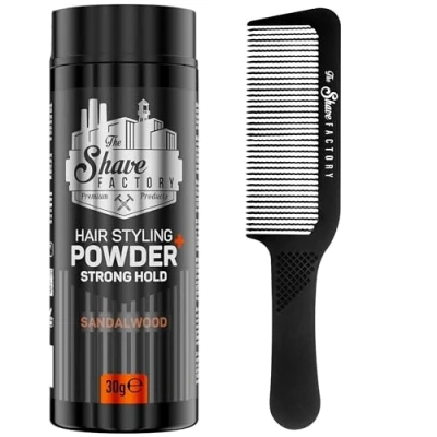 Image of The Shave factory hair Styling Powder Mattifying and Volumizing Powder, with comb types suitable for all areas of use, wax (Comb 045 &amp; Strong Hold 30gr)
