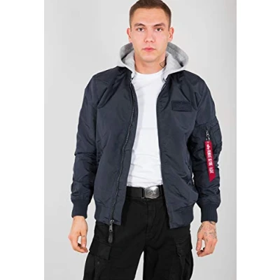 Image of Alpha Industries HOOD Bomber Jacket, Men&#039;s, Size: Large, Rep blue