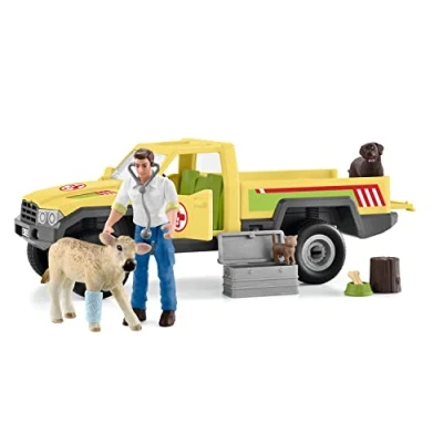 Image of schleich 42503 Wild Life Veterinarian visit at the farm playset for ages 4+, 12 pieces