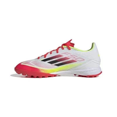 Image of adidas Unisex F50 League Football Boots Turf, Cloud White/Core Black/Solar Yellow, 11.5 UK