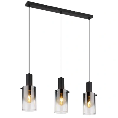 Image of Florentina Bar Pendant Ceiling Light Matt Black Smoke Glass Shade 3x E27