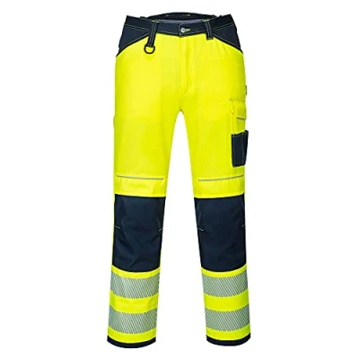 Image of Portwest PW3 Hi Vis Work Trouser, Size: 32, Colour: Yellow/Navy, PW340YNR32
