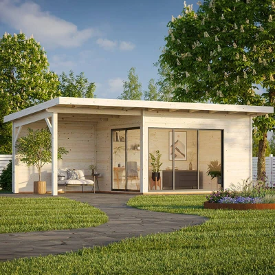 Image of Palmako Andrea 7.2m x 4m Contemporary Log Cabin with Gazebo Sliding Doors (44mm)