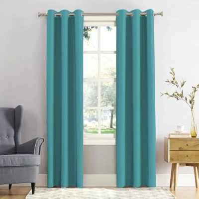 Image of REHAN &amp; CO Blackout Curtains Thermal Insulated Eyelet Ring Top Window for Living Room Bedroom with Tie Backs Turquoise W46 x L90 Inch 2 Panels