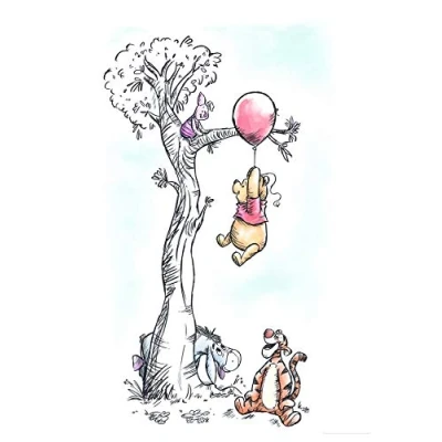 Image of Disney WB059 50x70 Wall Picture of Komar Winnie the Pooh Hang on Children&#039;s Room Baby Decoration Art Print Size 50 x 70 cm (W H) without Frame Colourful