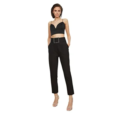 Image of Trendyol Women High Waist Straight Leg Regular fit Trousers Schwarz