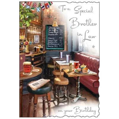 Image of Jonny Javelin Special Brother In Law Birthday Card Happy with Traditional Pub Design and Embossed Foil Details for Men