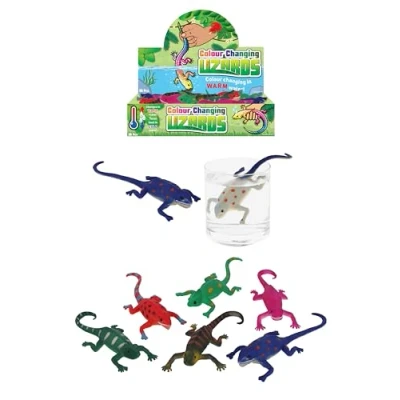 Image of HENBRANDT 1 x Colour Changing Lizards 15cm Stretchy Chameleon Change in Hot or Cold Water Bath Toys Kids Party Favour Stocking Filler Loot Bag Lucky Dip for Boys and Girls