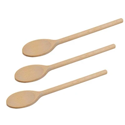 Image of 25 cm Long Wooden Spoons for Cooking Oval Wood Mixing Baking, Cooking, Stirring Sauce Made of Natural Beechwood Set 3
