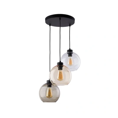 Image of TK Lighting Cubus pendant light, Ø 50 cm, 3 bulb, clear/honey brown, glass