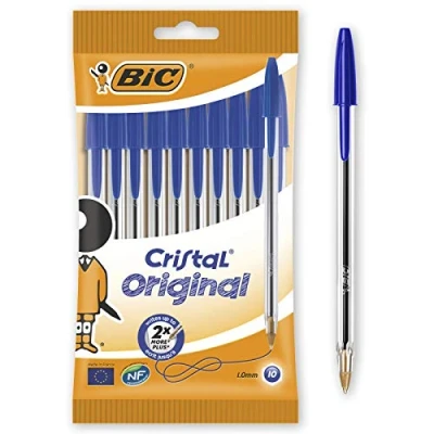 Image of BIC Cristal Original Ballpoint Pens, Every Day Biro Pens with Medium Point (1.0mm), Blue Ink, Pack of 10