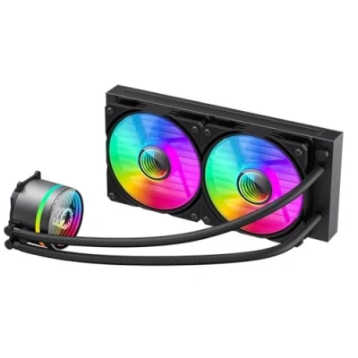 Image of GameMax Iceburg 240mm ARGB CPU Liquid Cooler, AIO Cooler Water For Intel &amp; AMD, 2 x 120mm Infinity PWM Fans, 800 to 2000RPM Mirror Rotatable Cap Design Black