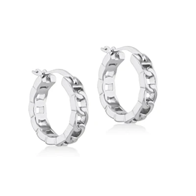 Image of Tuscany Silver Women&#039;s Sterling Rhodium Plated 12.5mm Curb Chain Hoop Earrings