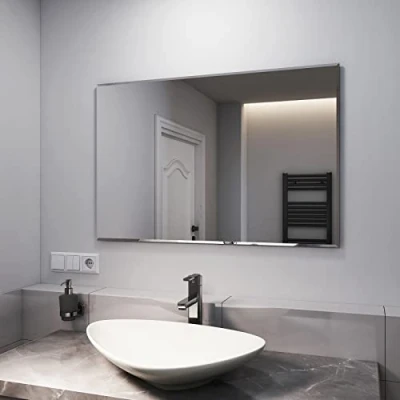 Image of EMKE Frameless Wall Mirror, Bathroom Mirrors Mounted Rectangle Vanity Shaving Mirror 90x60cm