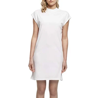 Image of Build Your Brand Women&#039;s Ladies Turtle Extended Shoulder Dress Casual, White, M