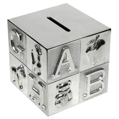 Image of Childrens Silver Plated ABC Cube Money Box