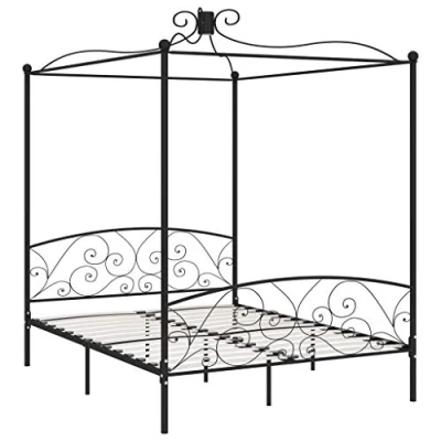 Image of vidaXL Canopy Bed Frame Home Interior Decor Modern Elegant Charm Furniture Sturdy and Durable Bedroom Double Beds Black Metal 160x200cm