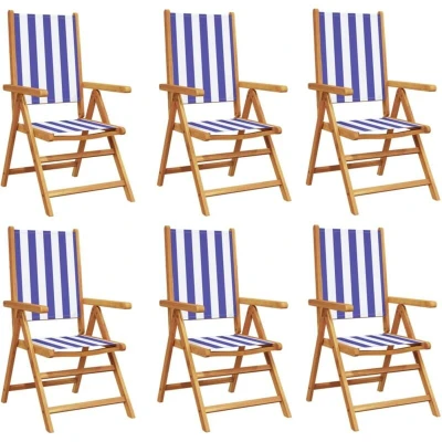 Image of vidaXL Reclining Garden Chairs 6 pcs Blue and White Fabric Solid Wood