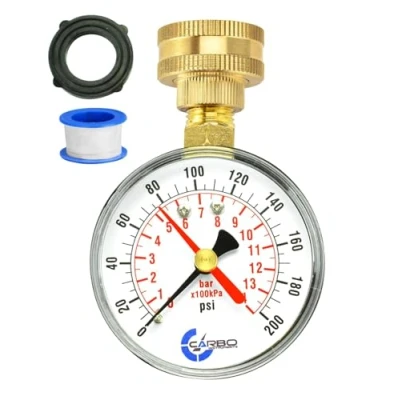 Image of CARBO Instruments 2 1/2&quot; Pressure Gauge,Water Test Gauge, 3/4&quot; Female Hose Thread, 0 200 PSI with Red Pointer