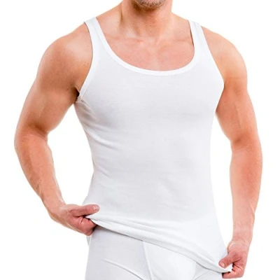 Image of HERMKO 3000 Pack of 5 Men&#039;s Tank top Classic Vest, Muscle Shirt Made 100% bio Cotton, Size:Large, Colour:White