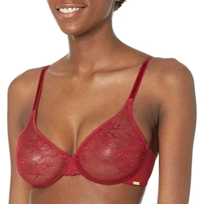Image of Gossard Glossies Lace 13001 Women&#039;s Bordeaux Red Non Padded Underwired Sheer Bra 32E
