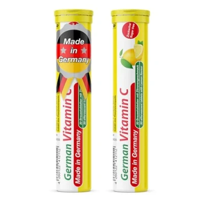 Image of Vitamin C 180 mg 2 x 20 effervescent Tablets Lemon Flavor T&amp;D Pharma German Made in Germany