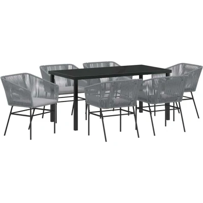 Image of vidaXL 2 Piece Garden Dining Set with Cushions Grey Poly Rattan