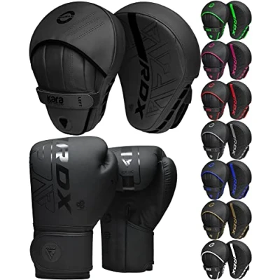 Image of RDX Kids Boxing Gloves and Pads Set, Maya Hide Leather KARA Junior Hook Jab Curved Focus Mitts Punching for MMA, Muay Thai, Kickboxing Coaching, Martial Arts, Hand Target Strike Shield