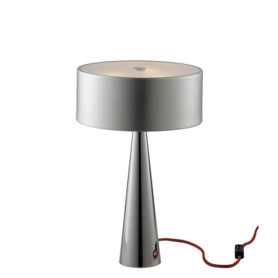 Image of HEMINGUAY 3 Light Cylindrical Table Lamp Silver, Aluminum Lampshade And Glass Diffuser 25x40cm