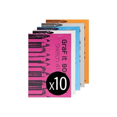 Image of Clairefontaine 96621C Graf&#039;It Stapled Pad 80 Sheets Plain Sketch Drawing Paper Detachable A5 14.8x21 cm 90g Random Ass Cover Colours Pack of 10 Pads