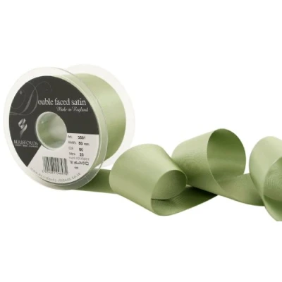 Image of Berisfords Double Satin Ribbon, Khaki, 50 mm x 20 m, Green