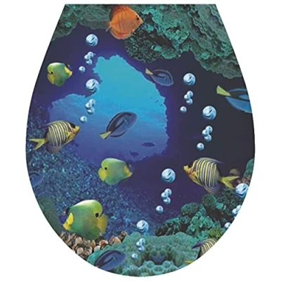 Image of &#039;Reef&#039; WC Seat Sticker Toilet Lid Cover Bathroom Art 32x38cm
