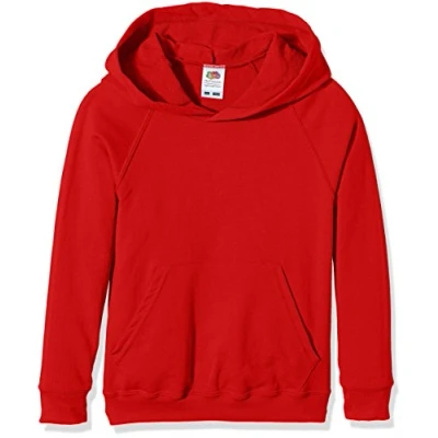 Image of Fruit of the Loom Unisex Kids Raglan Lightweight Hooded Sweat, Red, 12 13 Years (Manufacturer Size:34)