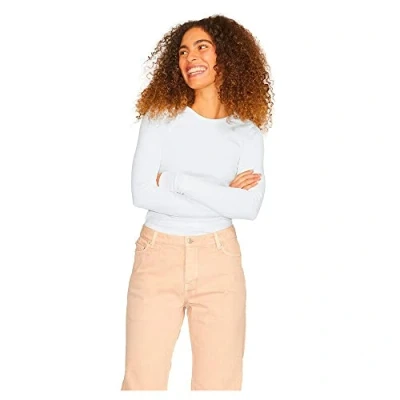Image of Jjxx Women&#039;s Jxfreya Ls Rib Tee Noos T Shirt, Bright White, Large