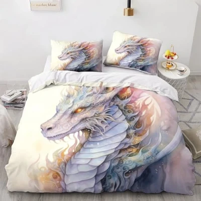 Image of OPSREY Dragon Finesse Duvet Cover Set Hidden Zipper King Quilt with Pillowcases Comforter Soft Microfiber Bedding Various Sizes for Kids Adults King（220x240cm）