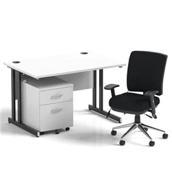 Image of Impulse 1200 Desk Cantilever White/Black 2 Dr Mobile Ped Black Chair