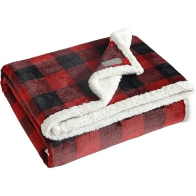 Image of Eddie Bauer Reversible Bedding, Buffalo Plaid Home Decor for All Seasons, Fleece Sherpa Cotton. Red Check, Throw