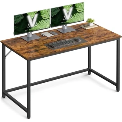 Image of VASAGLE Computer Desk, Small Office Desk and Workstation, Work for Home Office, Study, Bedroom, 60 x 120 76 cm, Industrial Style, Metal Frame, Rustic Brown Black LWD039B01