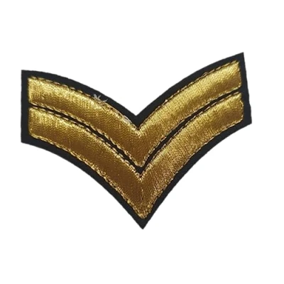 Image of Fat catz copy Gold &amp; Black 2 Bar Chevron Stripe Corporal Army Embroidered Patch Badge Iron or Sew on 6.5cm x 5cm