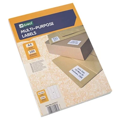Image of D.RECT Adhesive Labels Universal (70x25.4mm on A4) Self Printable 100 Sheets Package 27 Sheet 2700 Pieces White