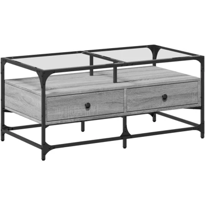 Image of vidaXL Coffee Table with Glass Top Grey Sonoma 98.5x50x45 cm Steel