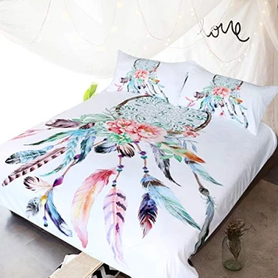 Image of BlessLiving Big Dreamcatcher White Bedding, 3 Piece Dream Catcher Duvet Cover Set, Boho Doona Hippie Bedspread Coverlet(Single)