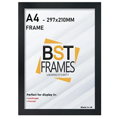 Image of Bargain Shop Az BLACK WOODEN EFFECT PICTURE PHOTO FRAMES (A4 (8.25&quot;x11.75&quot;) (297mm x210mm), Black)