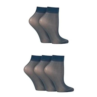 Image of SockShop Ladies 5 Pair 15 Denier Ankle Highs (4 8, Navy)