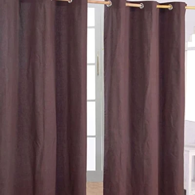 Image of HOMESCAPES Chocolate Brown Eyelet Curtain Pair 117cm (46&quot;) Wide x 137cm (54&quot;) Drop Plain Heavy Unlined Curtains