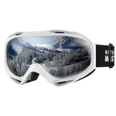 Image of OutdoorMaster OTG Ski Goggles Over Glasses Ski/Snowboard for Men, Women &amp; Youth 100% UV Protection (White Frame + VLT 10% Silver Lens)