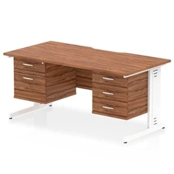 Image of Impulse 1600 x 800mm Edge Office Desk Walnut Top White Cable Managed Leg Workstation 1 2 Drawer 3 Fixed Pedestal